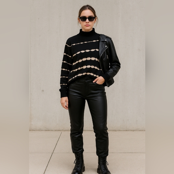 wild fable Tops - Black & Cream Tie-Dye Mock Neck Sweater | Edgy Street Style Grunge XXL